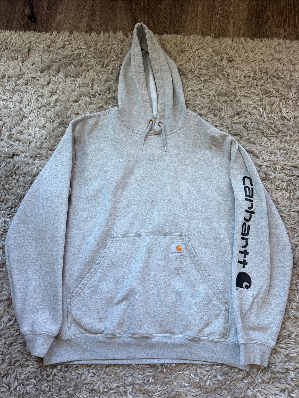 Carhartt Light Gray Loose Fit Hoodie with Logo Sleeve